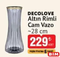 DECOLOVE ALTIN RİMLİ CAM VAZO 28 CM DECOLOVE ALTIN RİMLİ CAM VAZO 28 CM
